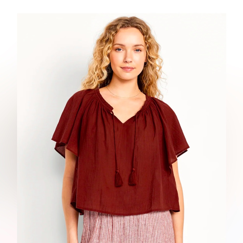NWT Breezy Burgundy Crinkle Gauze Blouse